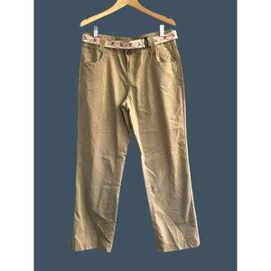 CABELA'S- WOMENSDESET TAN OUTDOORS PANTS WITH ENBROIDER POCKETS AND BELT SIZE 12